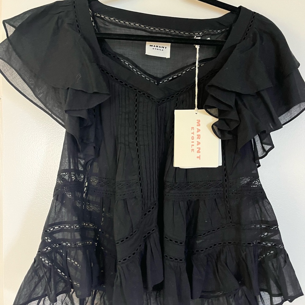 Isabel Marant ‘Madrana’ Black Lace Ruffle Blouse